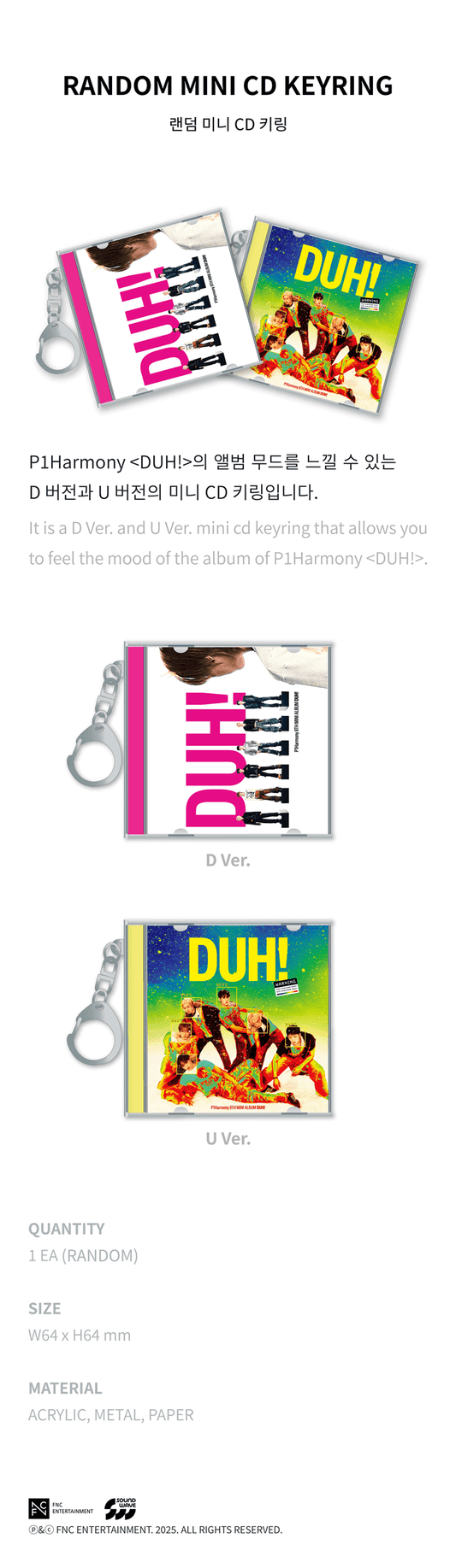 P1HARMONY - Duh! Pop-up Store Official Merch [RANDOM MINI CD KEYRING]