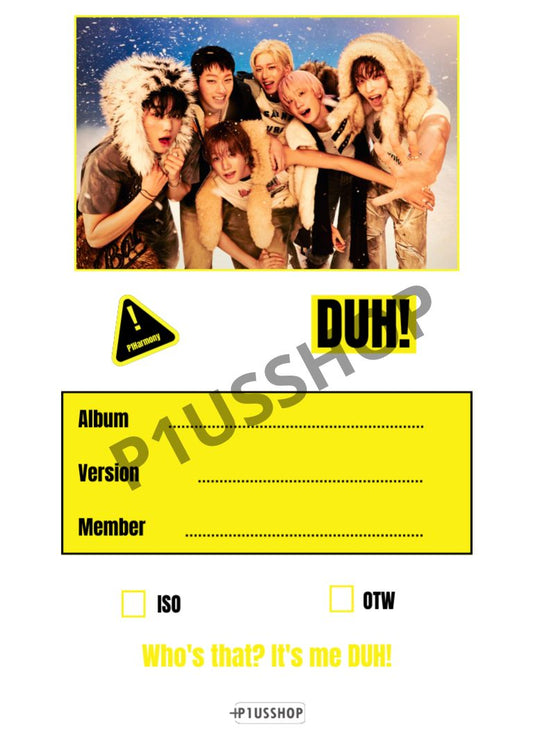 Photocard binder filler - P1Harmony DUH  [U ver]