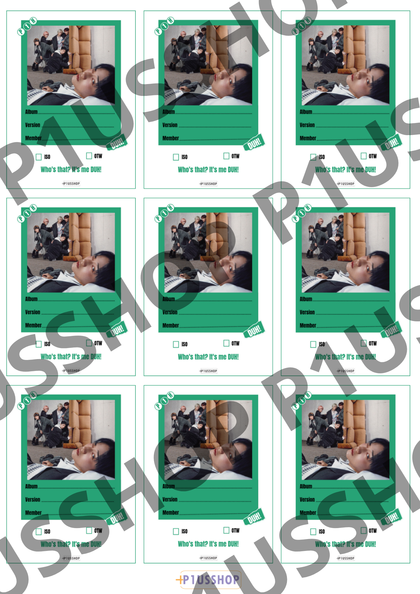 Photocard binder filler - P1Harmony DUH [H ver]